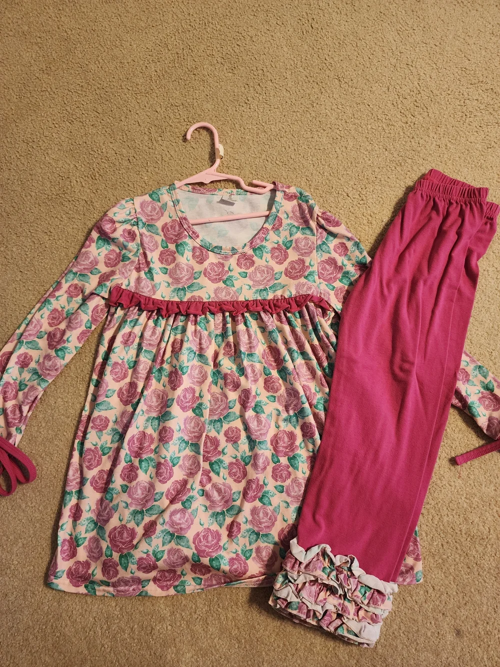 Girls Pink Floral Ruffle Set